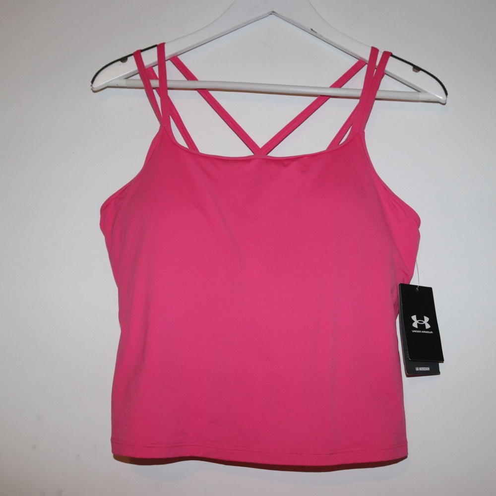 Under Armour | pink racerback tank top built in bra size large new
